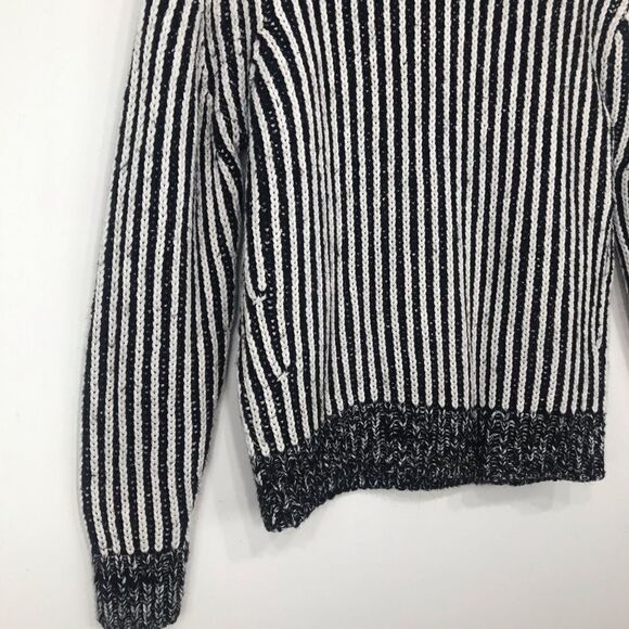 Elizabeth and James Black White Vertical Stripe Knit Crew Neck Pullover Sweater - Picture 7 of 15
